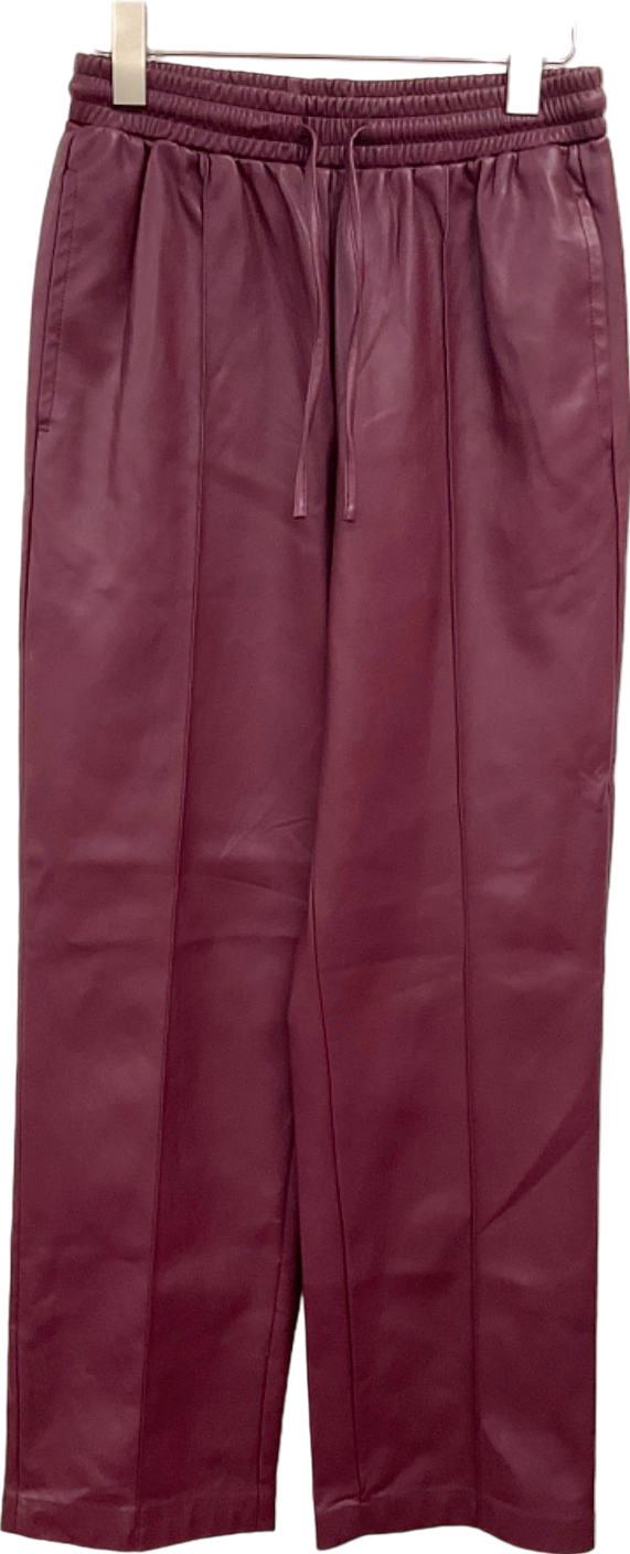 River Island Burgundy Faux Leather Jogger Trousers UK 8