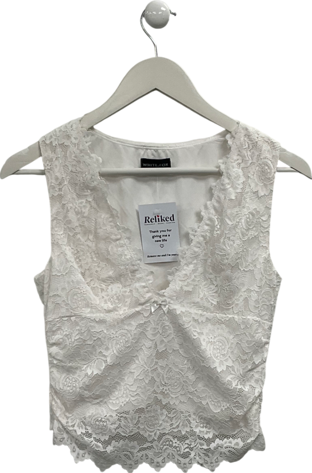 White Fox White Deep V Lace Top UK L