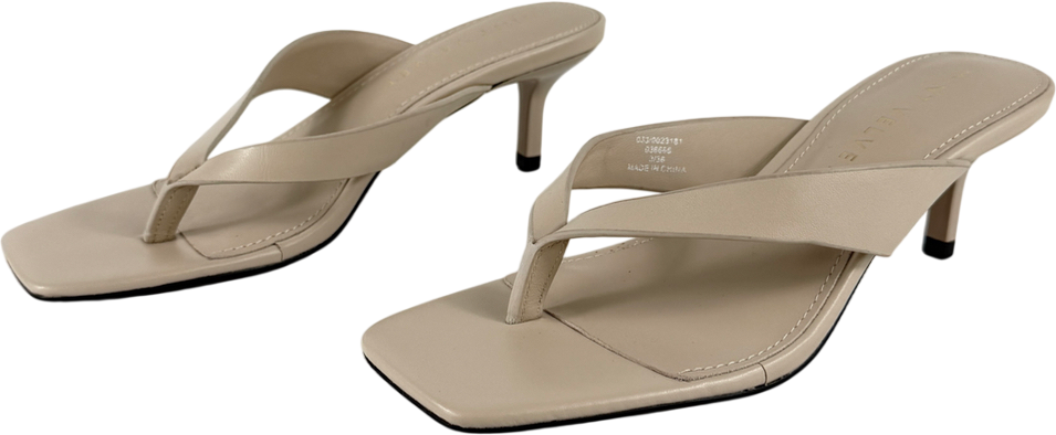 MINT VELVET Cream Betty Leather Kitten Heel Toe Post Sandals UK 3 EU 36