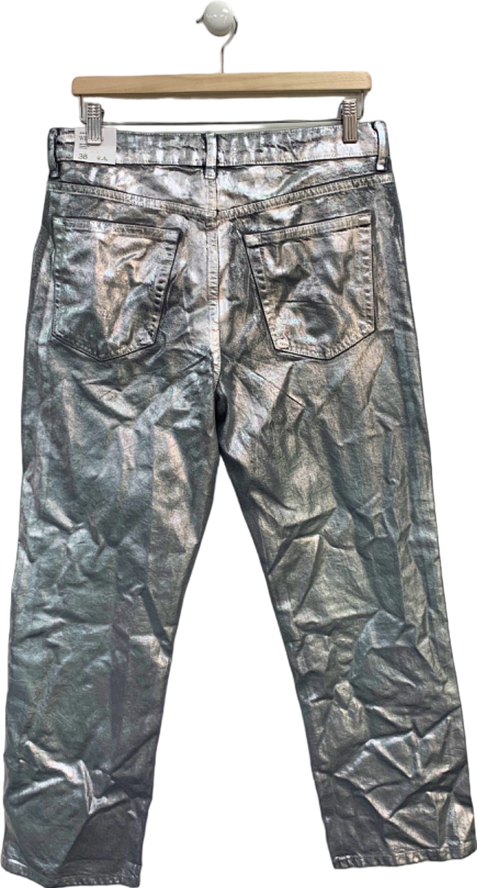 Mango Silver Wide Leg Mid-Waist Regular-Fit Jeans UK 10