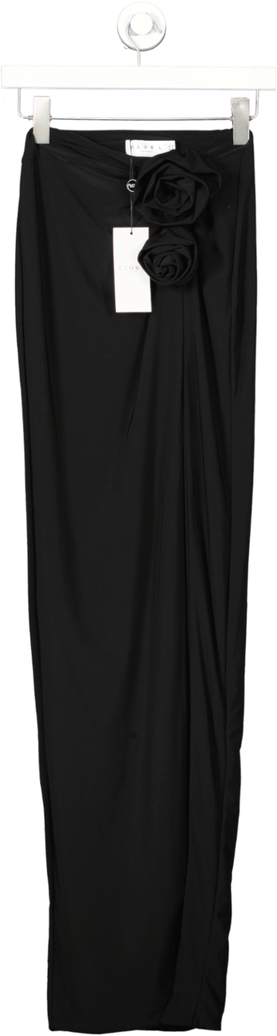Club L Black Your Angel Thigh Split Maxi Skirt With Flowers UK 6