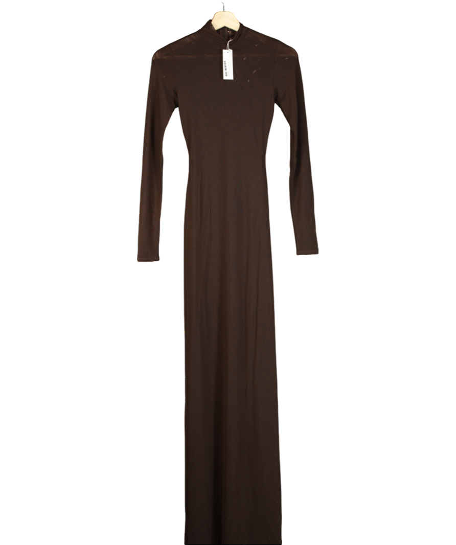 Naked Wardrobe Brown Smooth Mock Neck Maxi Dress UK S