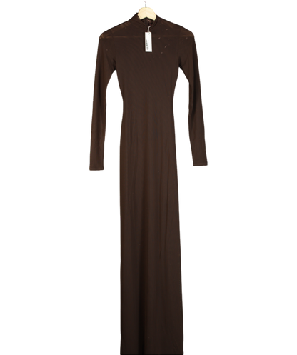 Naked Wardrobe Brown Smooth Mock Neck Maxi Dress UK S