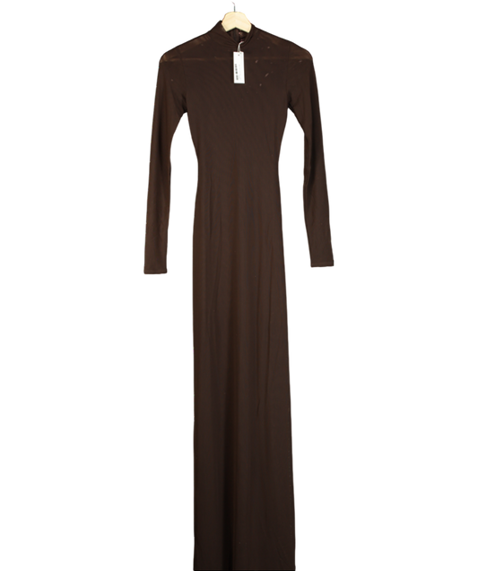 Naked Wardrobe Brown Smooth Mock Neck Maxi Dress UK S