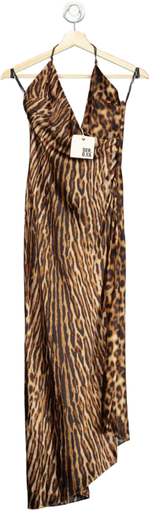 SER.O.YA Brown Leopard Print Halter Dress UK XS