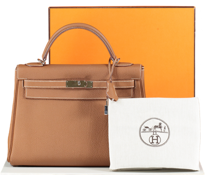 Hermès Kelly 32 Gold Togo Leather with Palladium Hardware Handbag