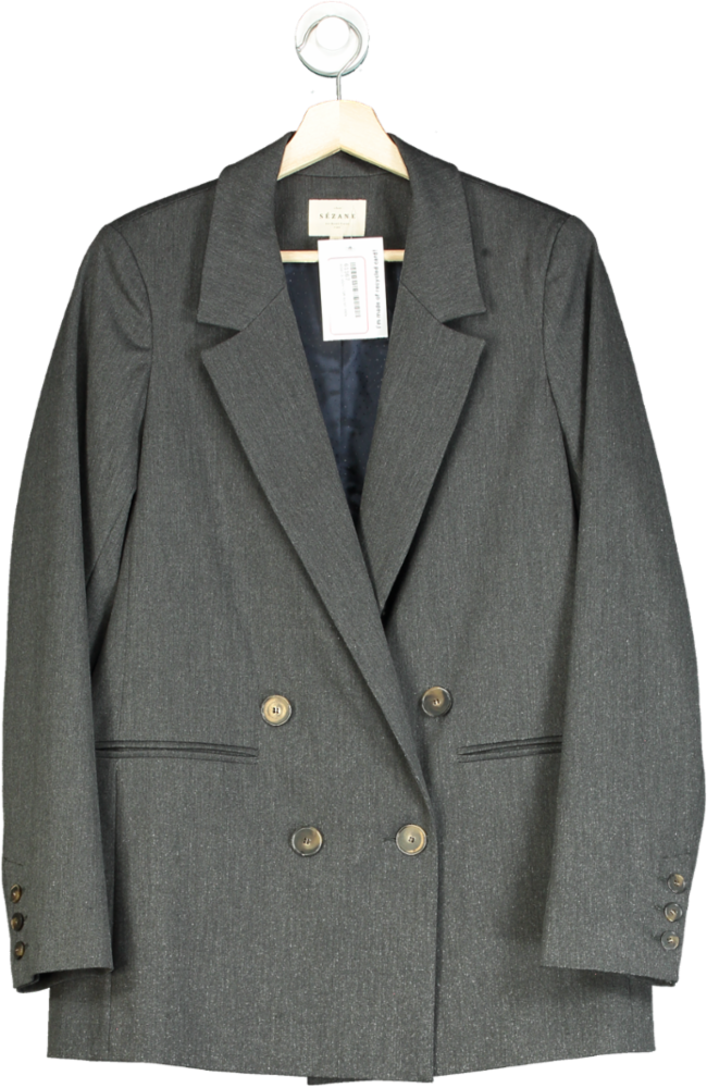 Sézane Grey Double-Breasted Blazer UK 10