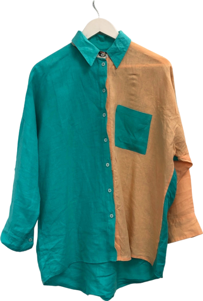 Suits Me Green/Orange Colourblock Linen Sunglasses print Shirt UK XS