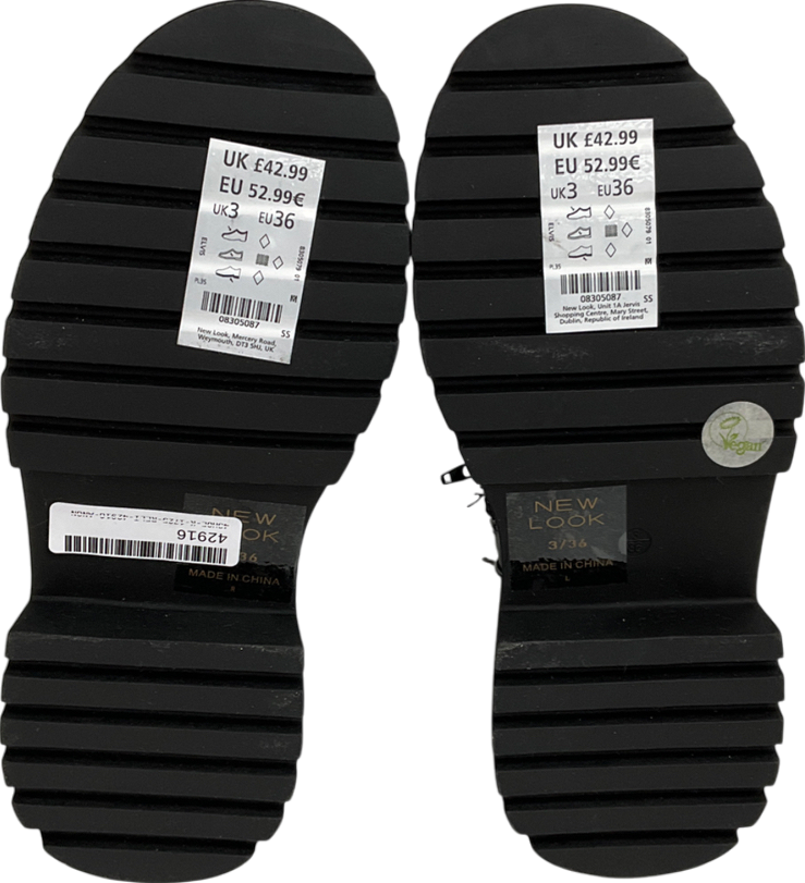 New Look Black Lace Up Chunky Cleated Biker Boots UK 3 EU 36 👠