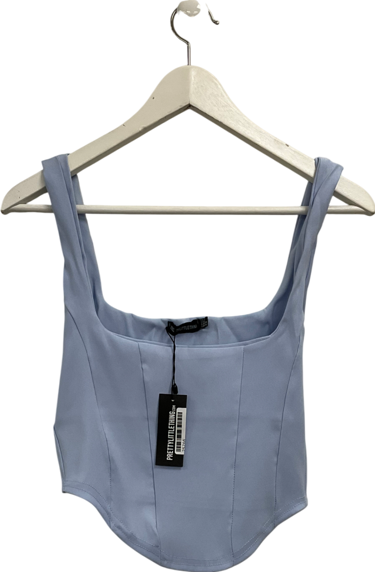 PrettyLittleThing Blue Stretch Woven Dip Hem Corset Top UK 10