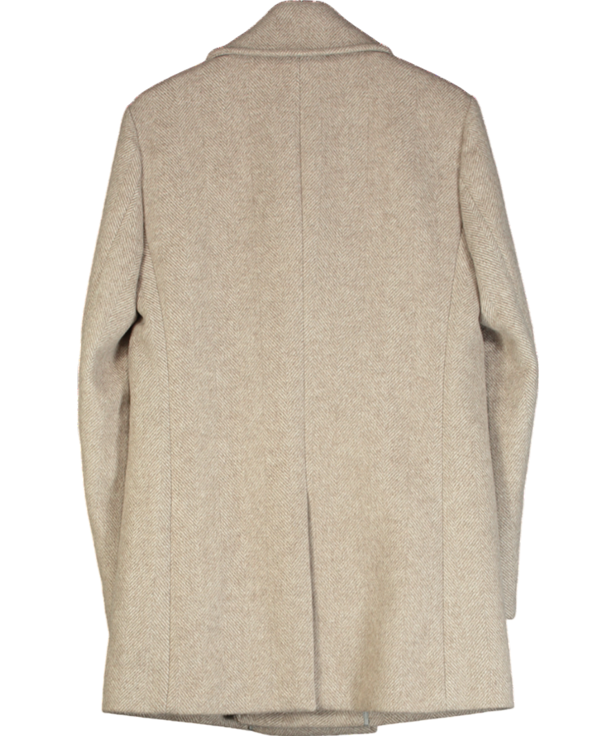 REISS Beige Duomo Herringbone Double Breasted Coat UK S