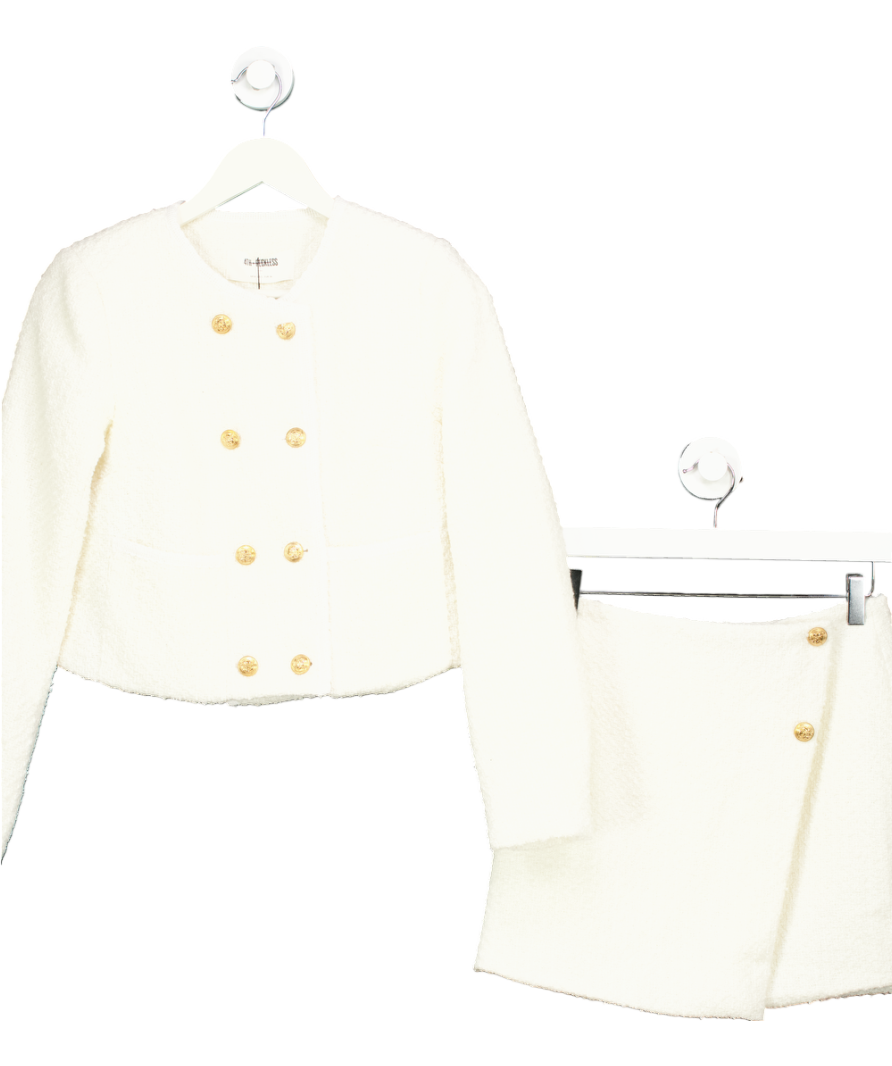 4th & Reckless Cream Tweed Wool Jacket And Mini Skirt UK 8