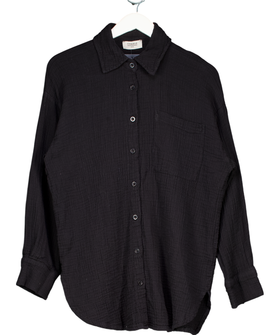 Chiquelle Black Oversized Button Down Shirt UK XS/S