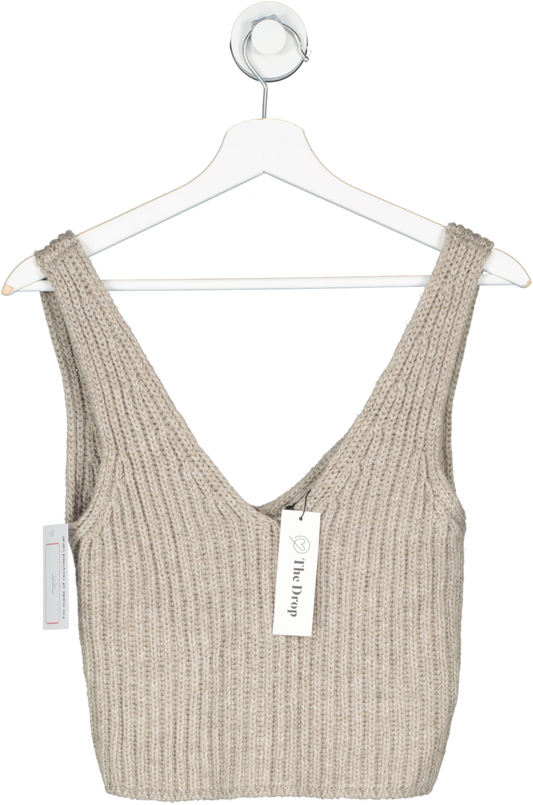 amazon Beige Sylvie Double V-neck Textured Rib Cropped Sweater Tank UK M