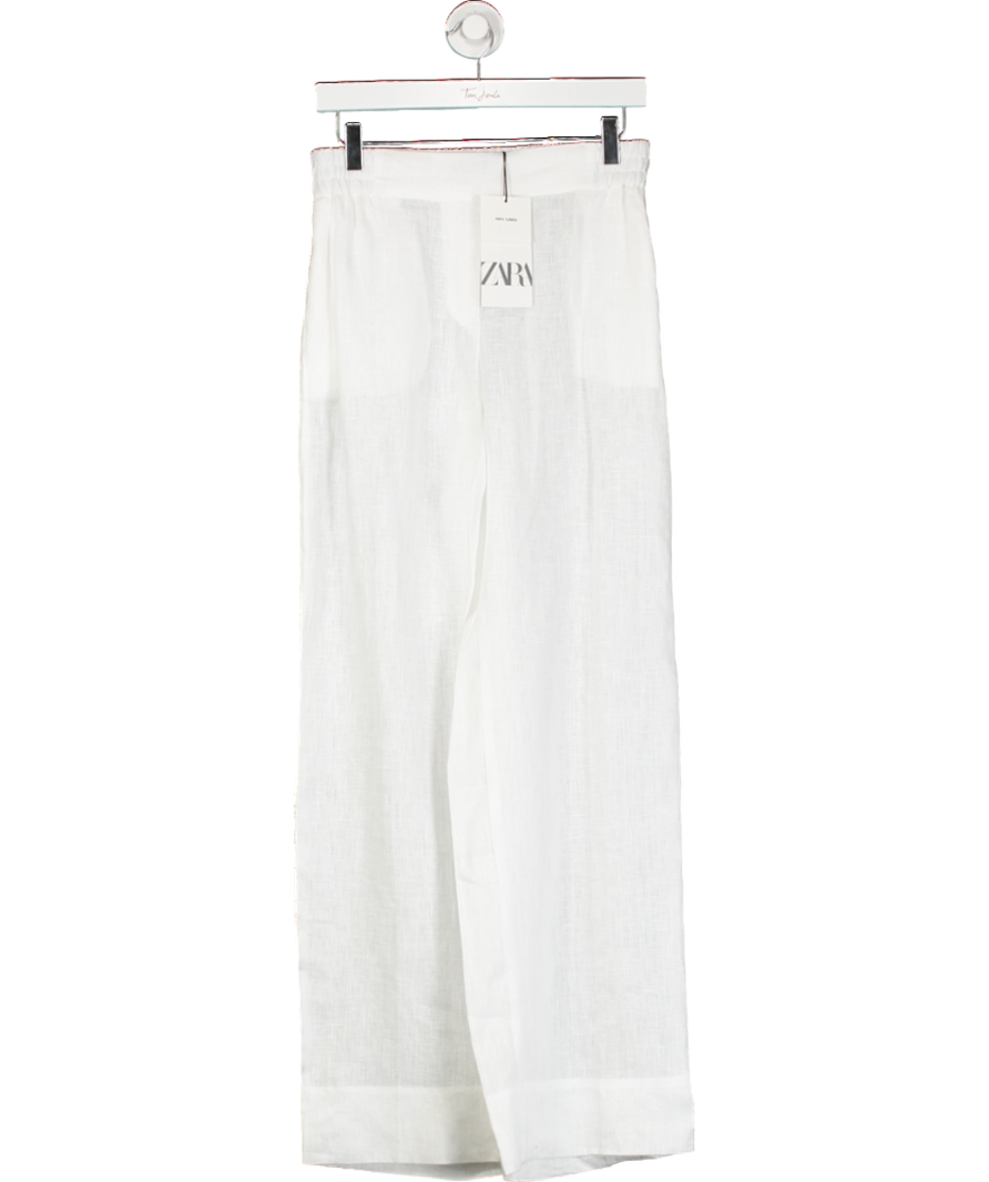 ZARA White Linen Straight Leg Trousers UK S