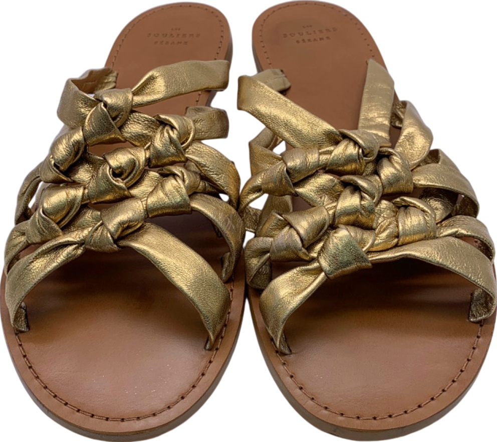 Sezane Gold Braided Leather Sandals UK 8