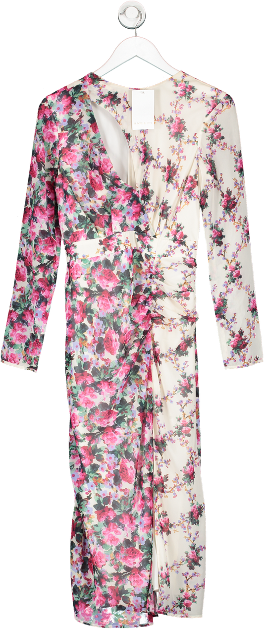 HOPE & IVY Multicoloured Doroty Contrast Print Asymmetrical Cut Out Midi Dress UK 10