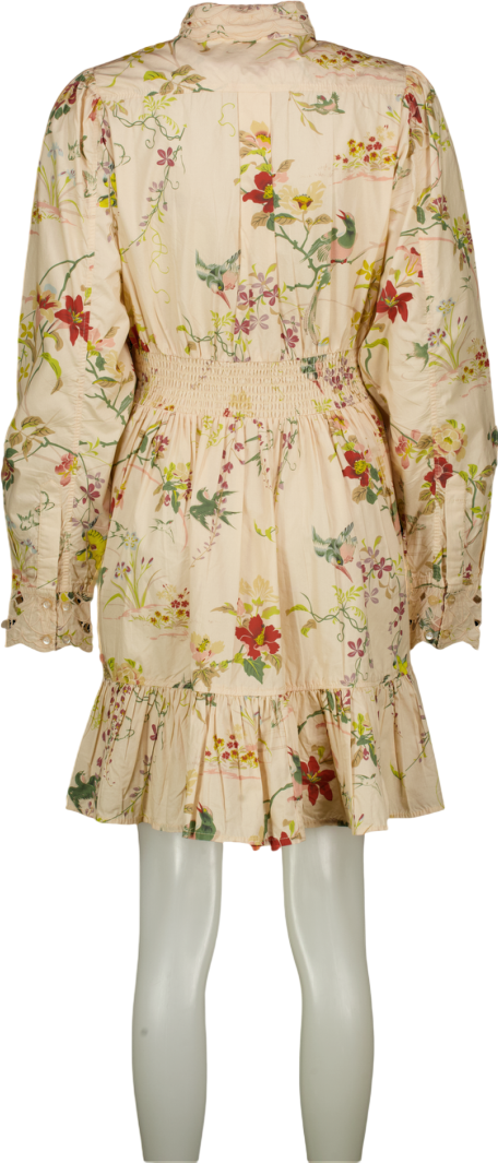 ByTIMO Cream floral print cotton Lace Collar Mini Long Sleeved Dress UK XS