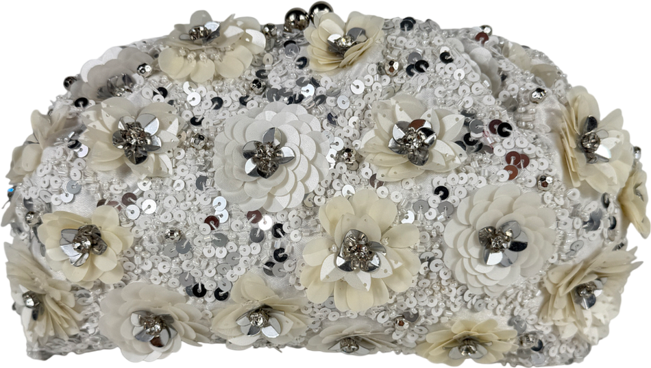 Monsoon White Mia Floral Embellished Clutch Bag