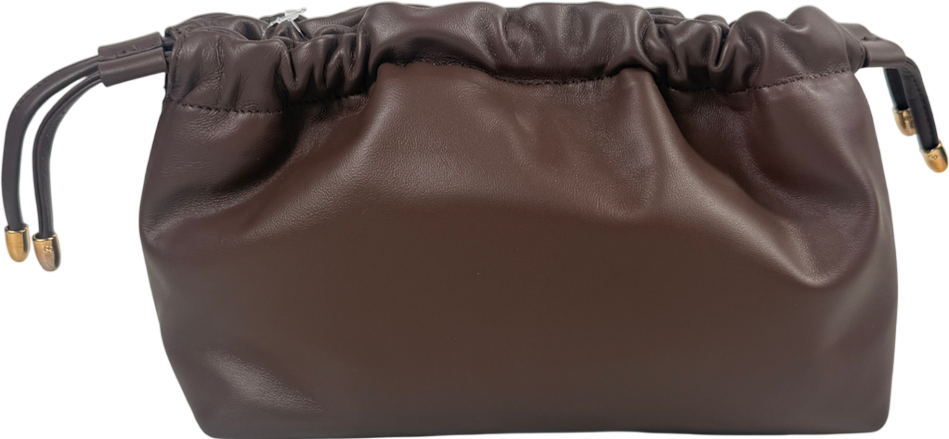 Anthropologie Chocolate Brown genuine Leather Drawstring Clutch Bag