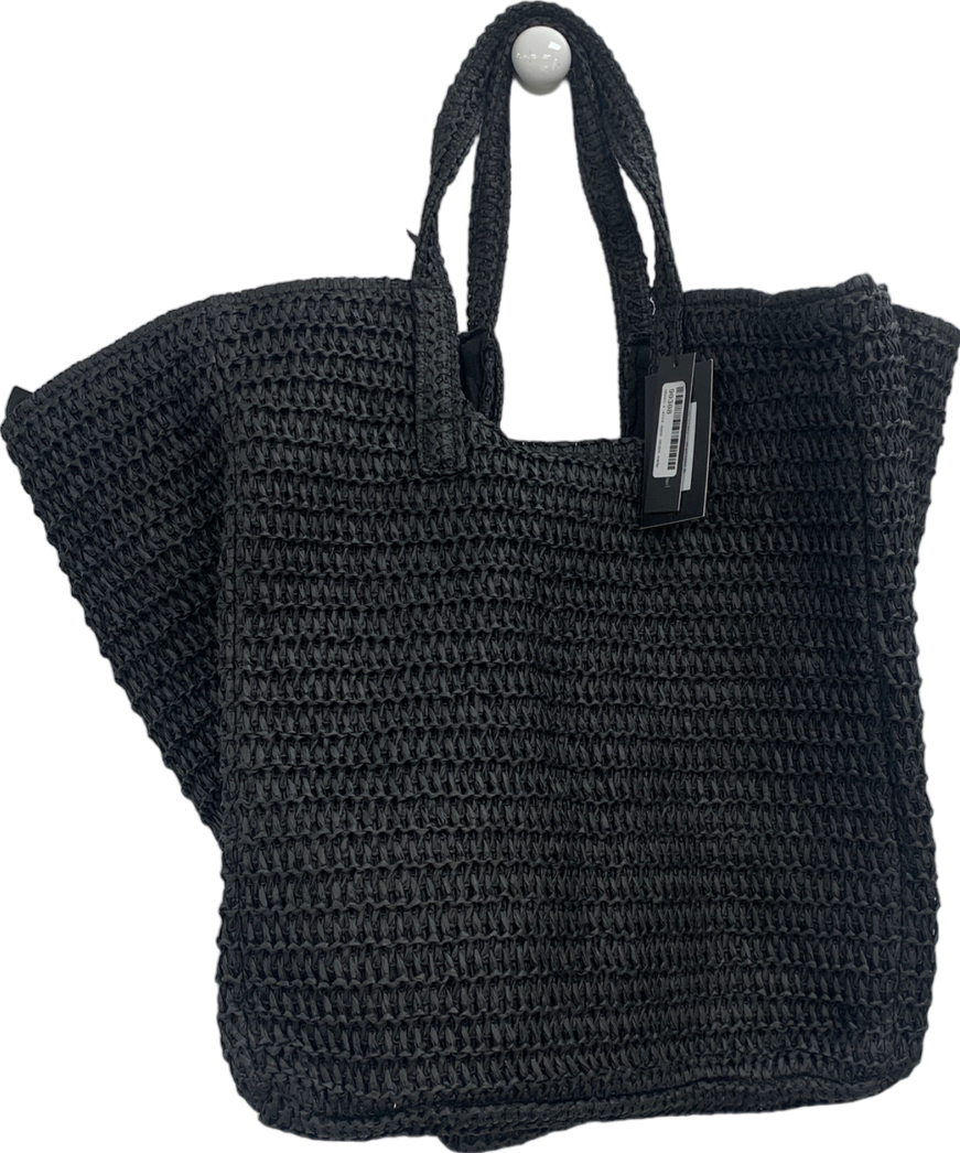 South Beach Black Oversized Woven Shoulder Bag