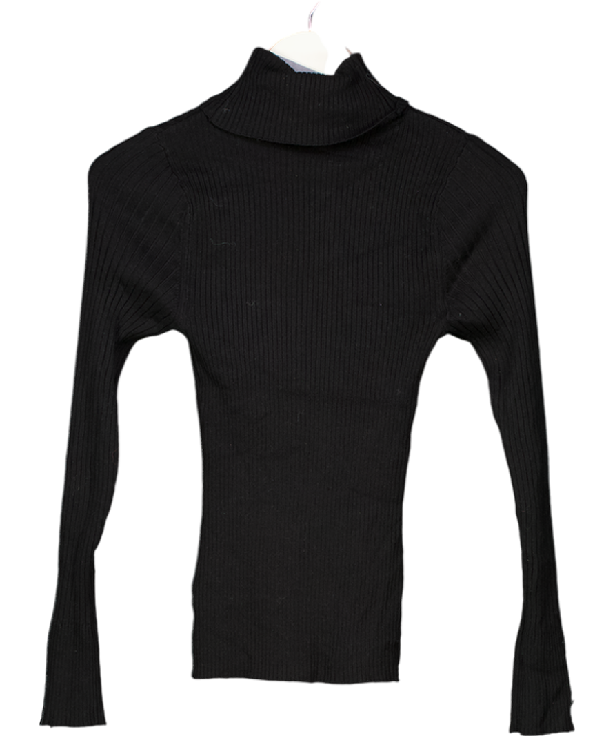 River Island Black Knit Ribbed Roll Neck Top UK XS