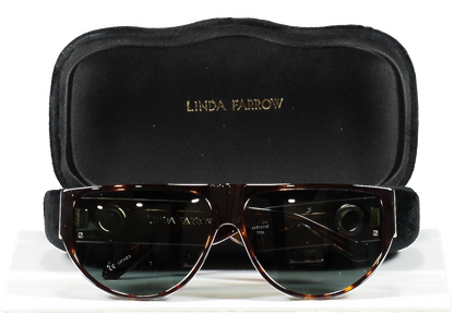Linda Farrow Dark Brown Elodie Flat Top Sunglasses In Tortoiseshell in Case