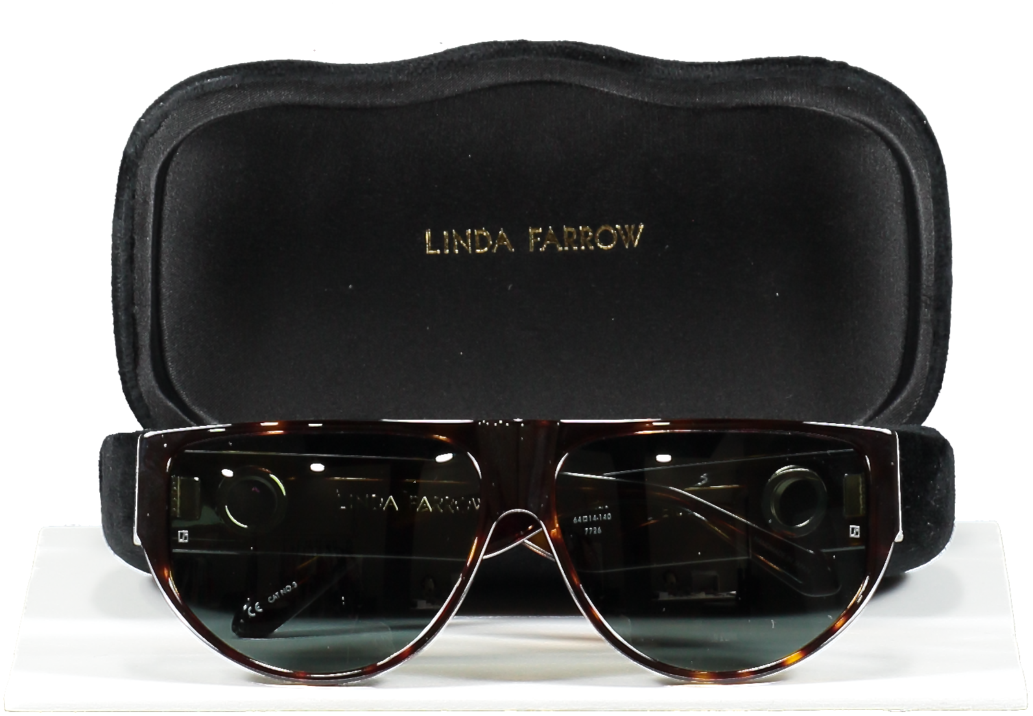 Linda Farrow Dark Brown Elodie Flat Top Sunglasses In Tortoiseshell in Case