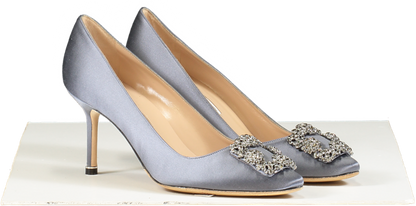 Manolo Blahnik Hangisi 70 Grey Satin Jewel Buckle Pumps UK 5 EU 38 👠