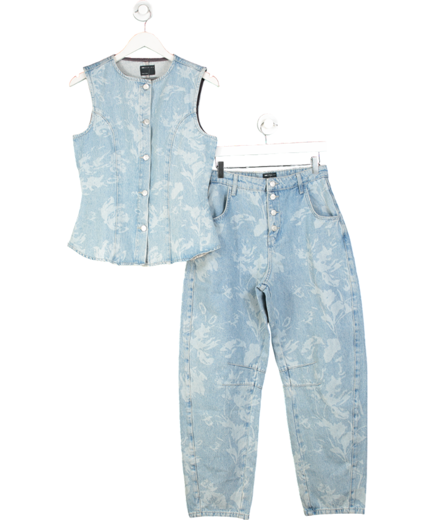 ASOS Blue floral Denim 2-piece Waistcoat And Straight Leg Jeans Set UK 10