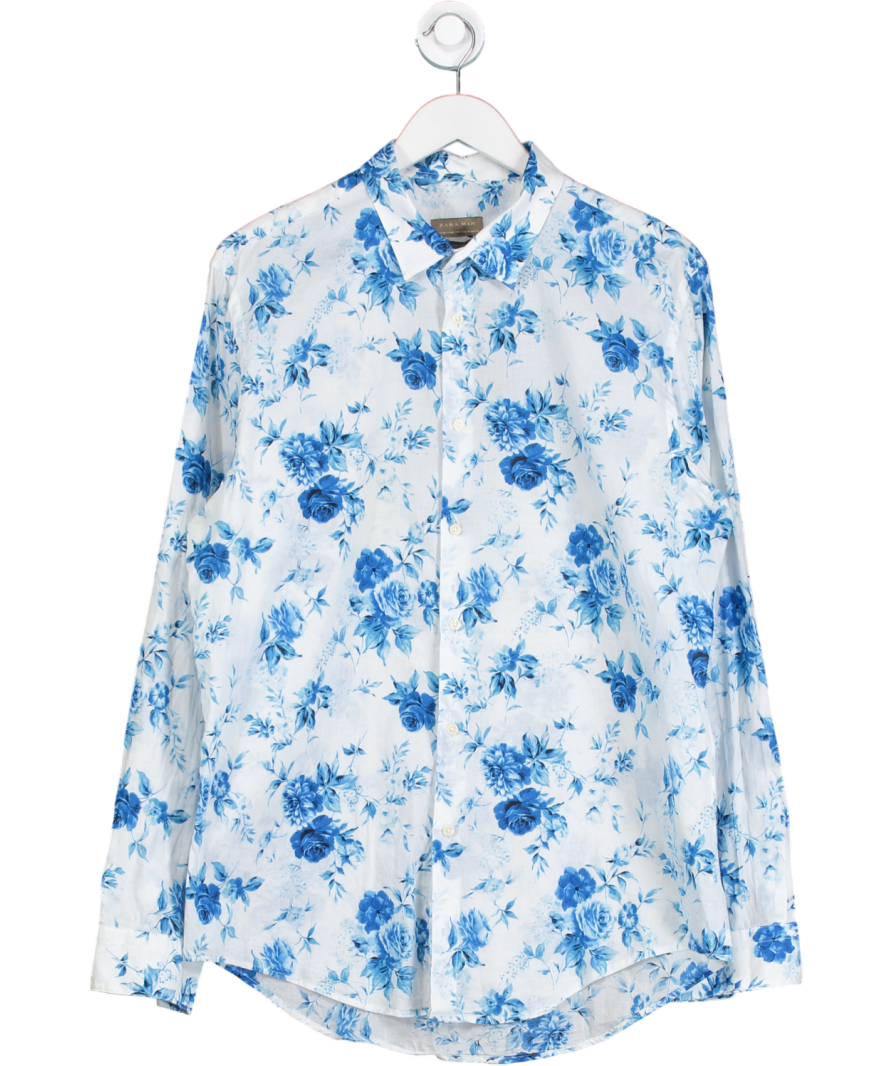 ZARA White Slim Fit Floral Embroidered Shirt UK XL