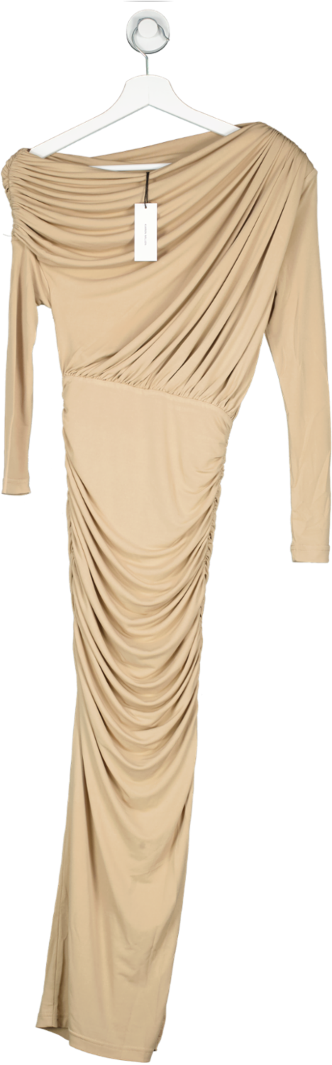 Karen Millen Beige Drapey Crepe Jersey Asymmetrical Midaxi Dress UK XS