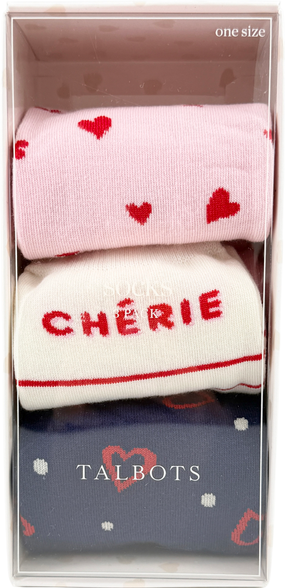 Talbots Multicoloured Valentines X3 Pairs Socks One Size
