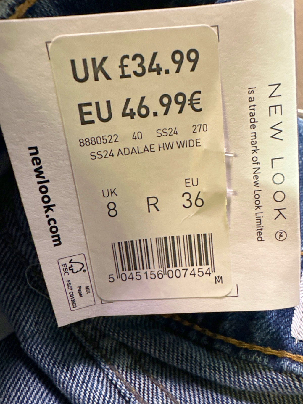 New Look Blue Adalae Wide Leg Jeans UK 8