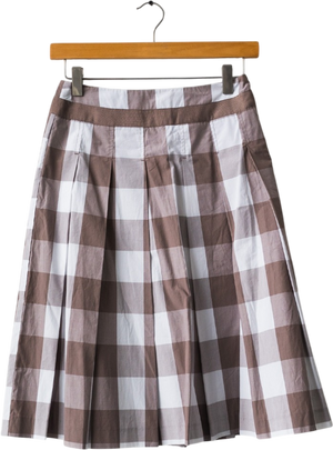 BODEN Beige Large Gingham Check Pleated Skirt UK 6