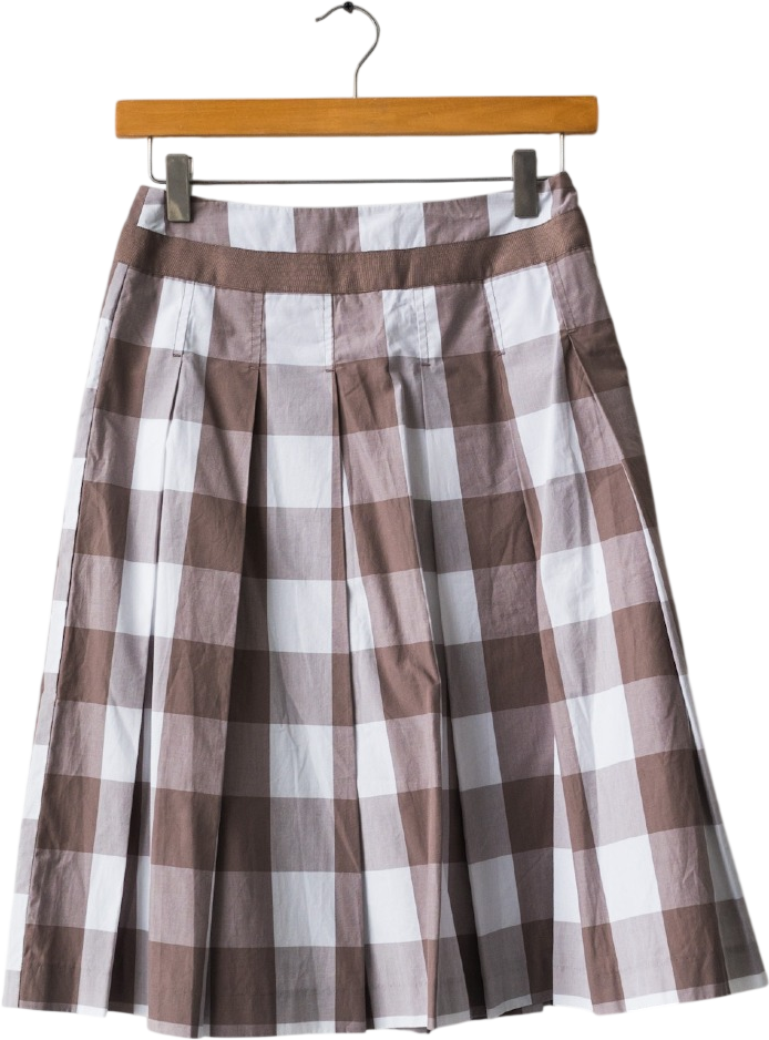 BODEN Beige Large Gingham Check Pleated Skirt UK 6