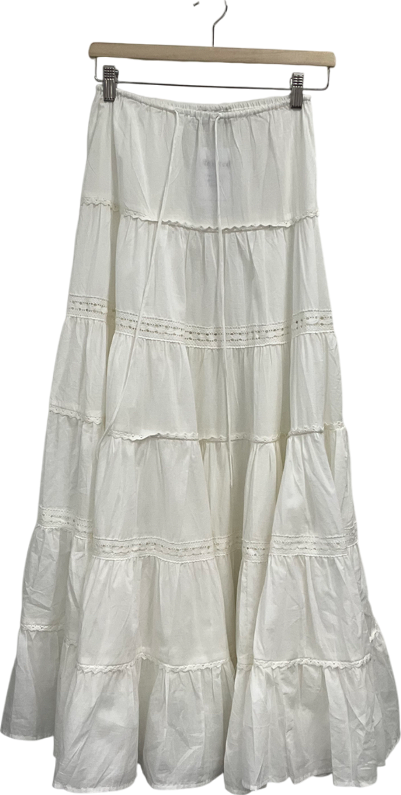 ASOS White Tiered Western Full Maxi Skirt In Ivory UK 6