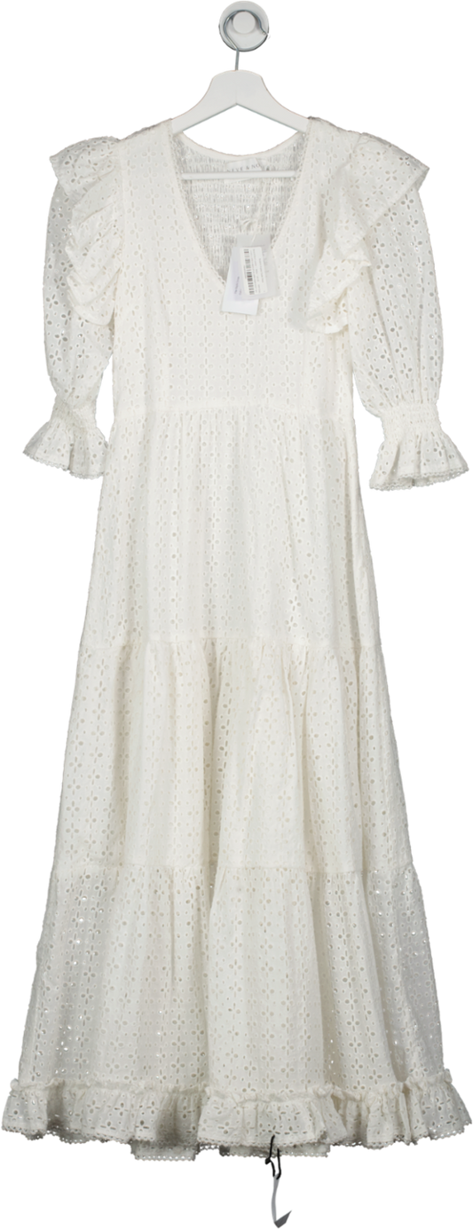 Neve & Noor London White Broderie Anglais Gayle Dress UK XS