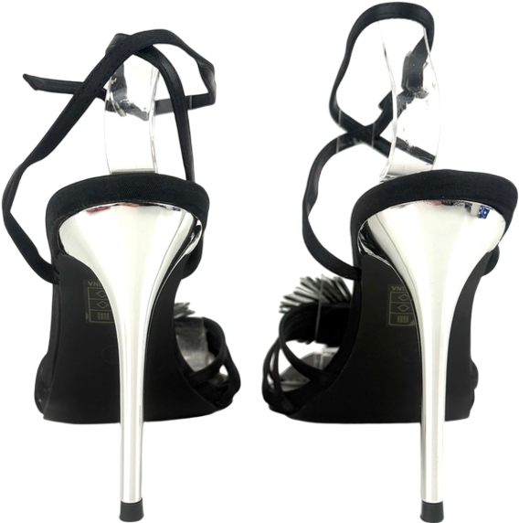 Public Desire Reign Heeled Sandals With Flower Detail In Black And Silver UK 4 EU 37 👠