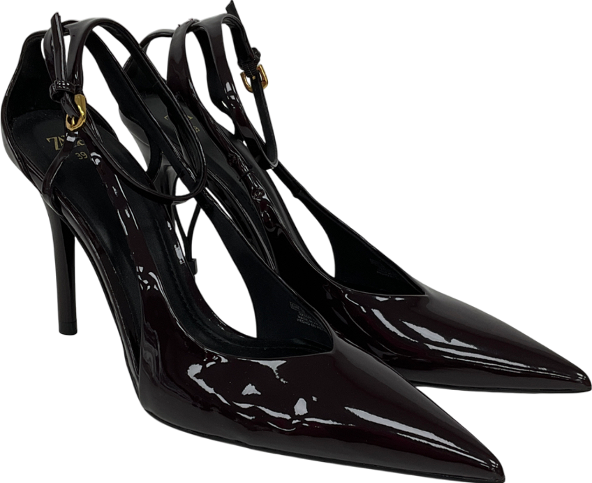 ZARA Red Strappy Buckle Heel Burgundy UK 6 EU 39 👠