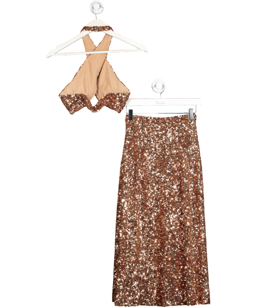 Ermanno Scervino Metallic Sequin Embellished Top And Midi Skirt Set UK 6