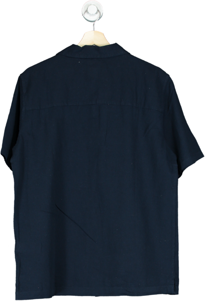 GAP Navy Linen Blend Short-Sleeve Shirt UK S