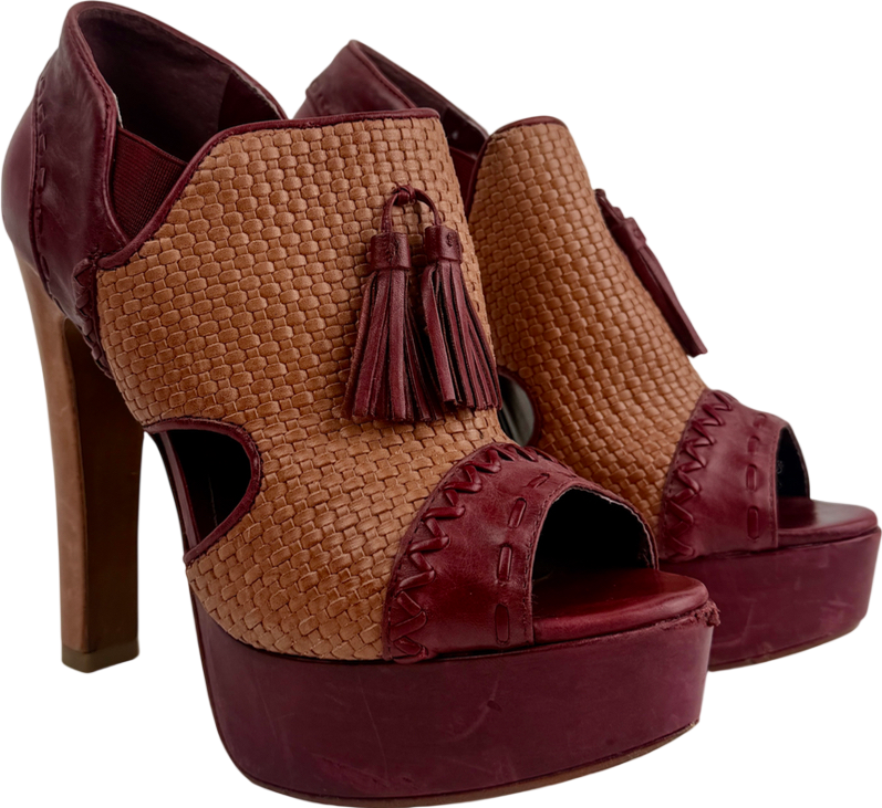 Schutz Red Platform Heel With Tassels Burgundy UK 8 EU 41 👠