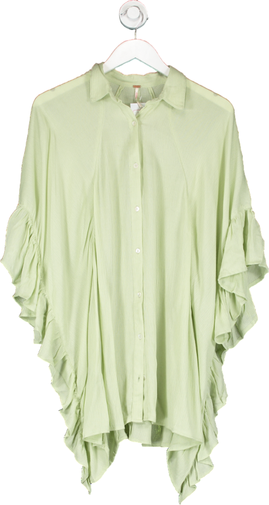 Free People Pale Green 'love Is' Oversized Frill Side Tunic Top UK XS/S