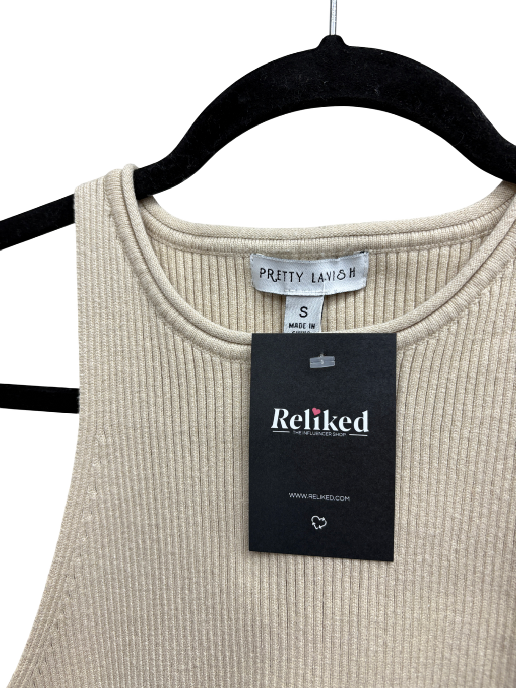 PRETTY LAVISH Beige Billie Ribbed Racer Tee UK S