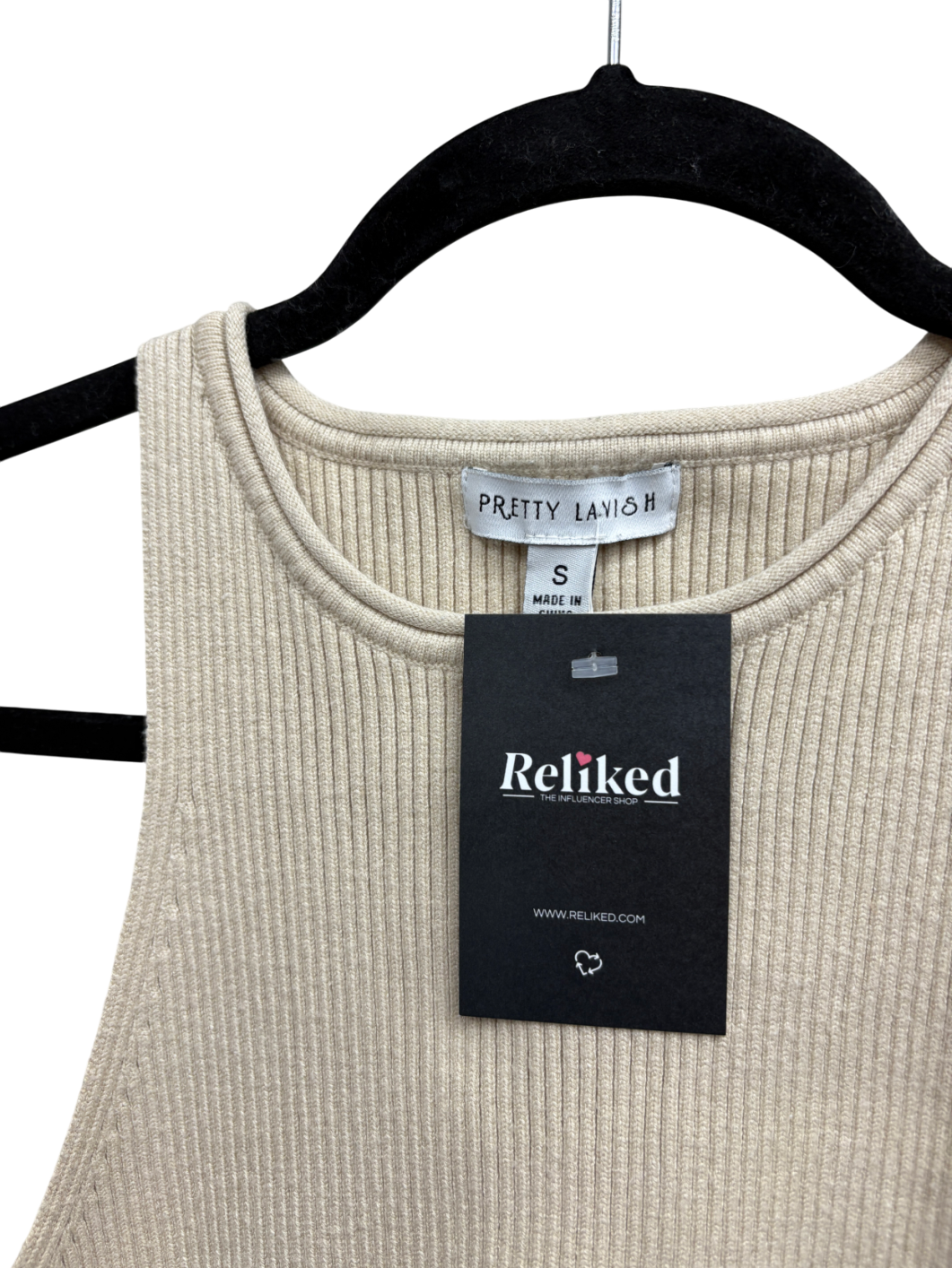 PRETTY LAVISH Beige Billie Ribbed Racer Tee UK S