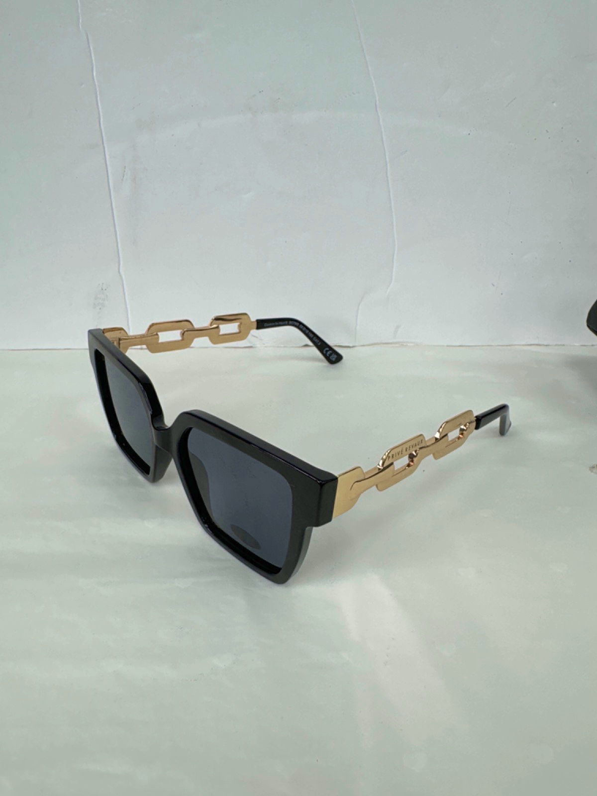 Prive Revaux Black Gold Chain Link Square Sunglasses