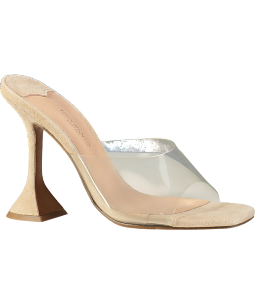 Tony Bianco Nude Scarlett Suede Perspex Heeled Mules UK 5 EU 38 👠