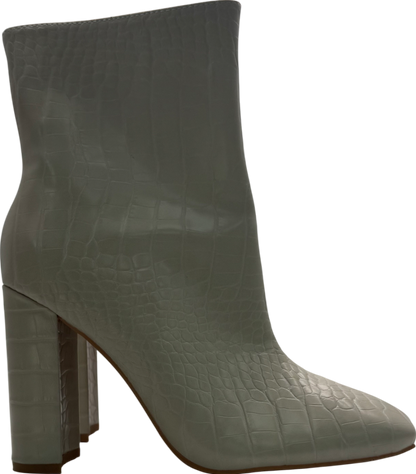 PrettyLittleThing Cream Beige Pu Croc Square Toe Flat Heeled Ankle Boots UK 6 EU 39 👠