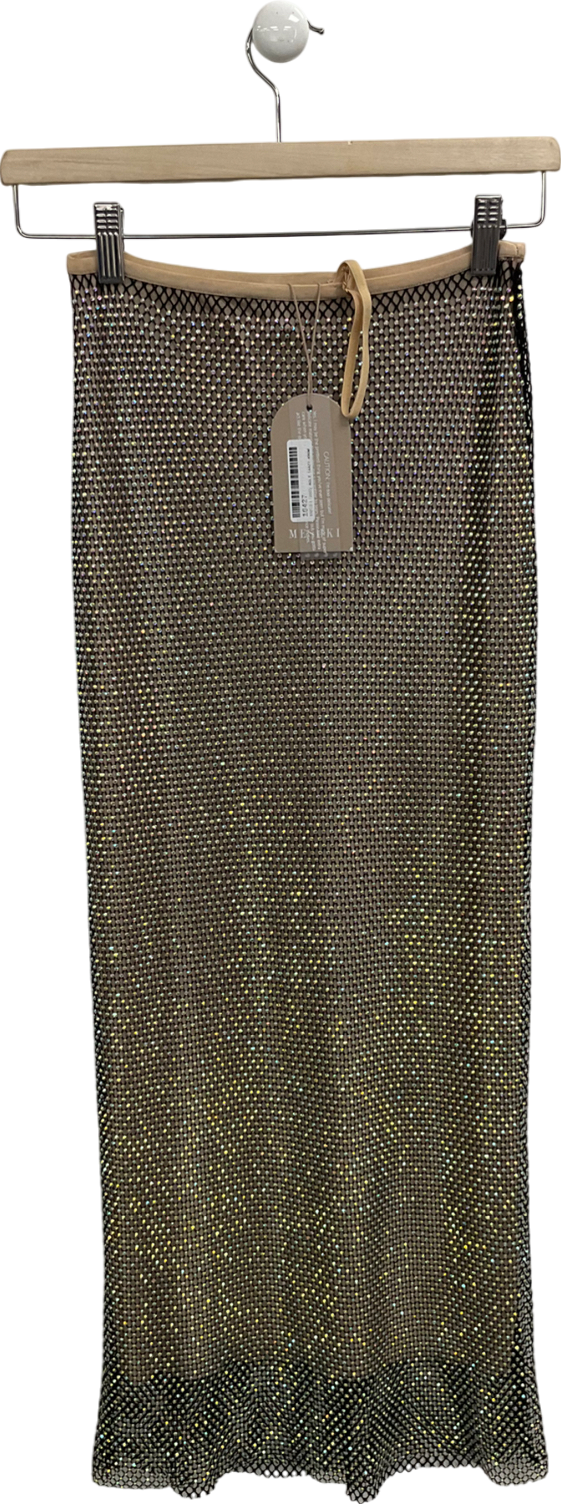 Meshki Metallic Rayne Mesh Diamante Midi Skirt UK XS
